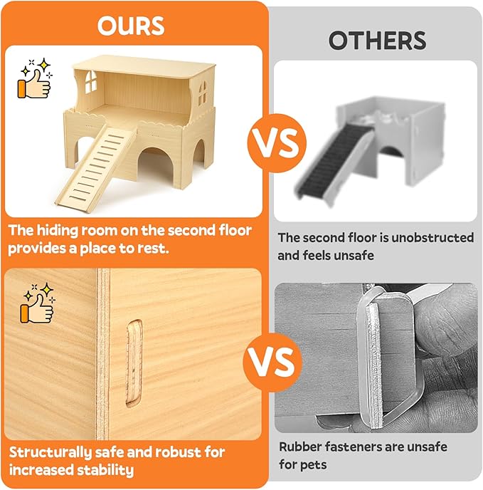 Large Two-Level Guinea Pig Hideout, Wooden Guinea Pig Castle with House, Platform and Stairs, Detachable Guinea Pigs House, Easy Assembly Accessories for Chinchillas, Hamsters, Rabbits and Guinea Pigs
