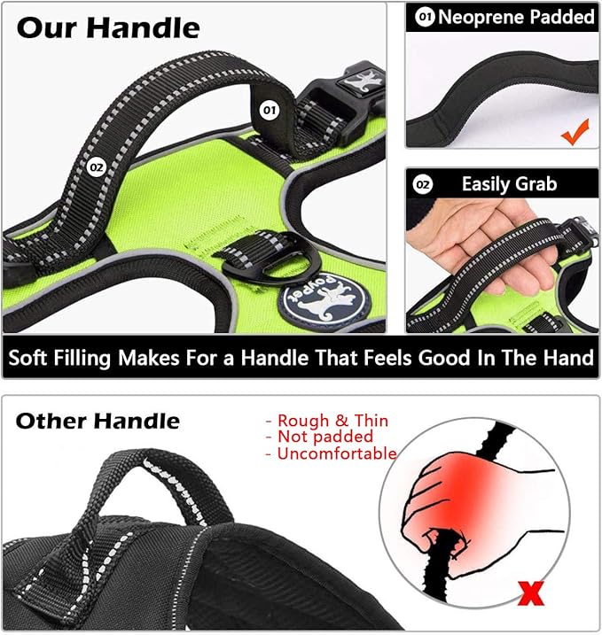 PoyPet No Pull Dog Harness, No Choke Front Lead Dog Reflective Harness, Adjustable Soft Padded Pet Vest with Easy Control Handle for Small to Large Dogs(Green,M)