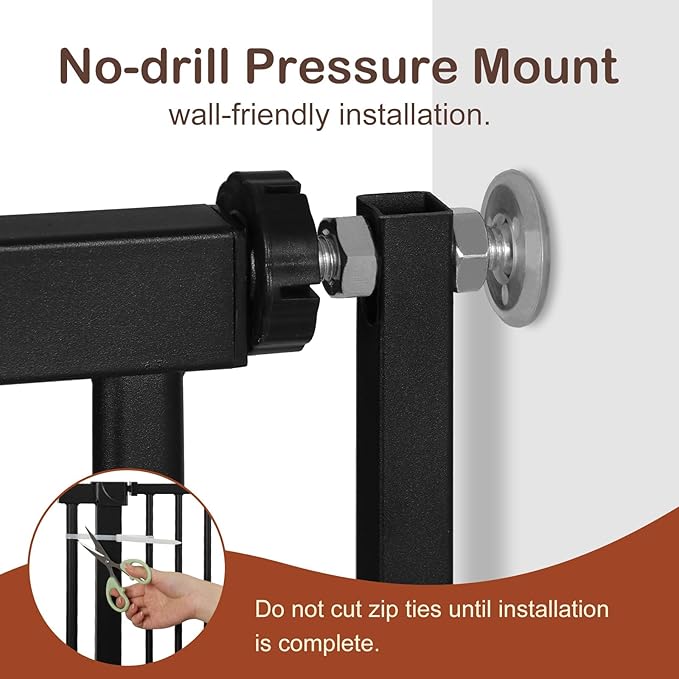 SMONTER 55" High Extra Tall Baby Gate, Safety Cat Gate for Doorways, Expands to 38.6"-42.5" Wide, Auto Close Dog Gate, No Drilling Pressure Mounted Cat Fence, Pet Gate Indoor for Stairs, Black