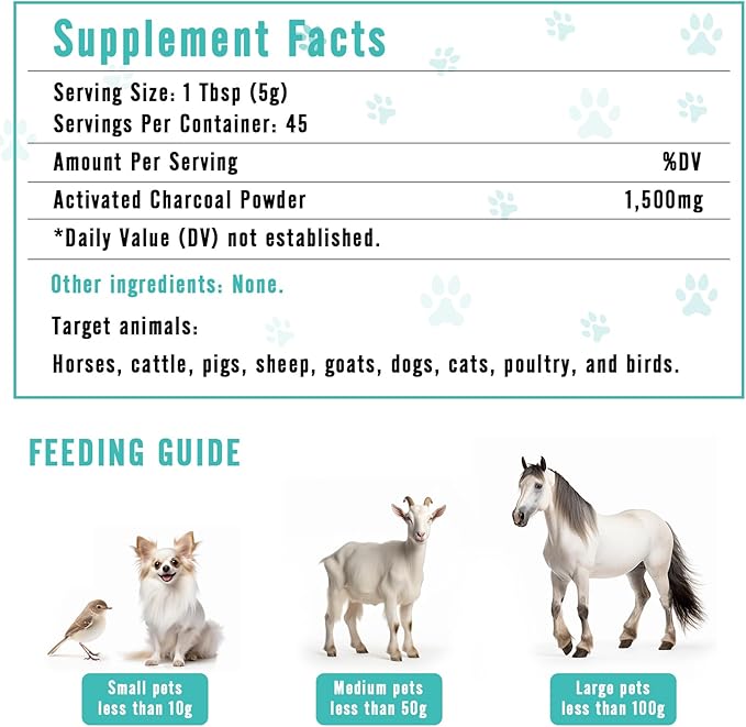 Activated Charcoal for Dogs, Cats, and All Pets, Charcoal for Dogs Poisoning, Digestive Health, Gas & Liver Support, Non-GMO, Gluten Free,3.53oz(Powder)