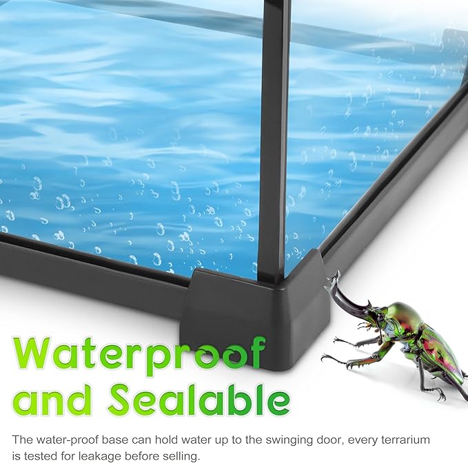 14 Gallon 20"x12"x14" Professional Glass Terrarium, Dual Front Doors with Feeding Slot & Heat-Resistant Aluminum Frame, for Juvenile Reptiles Like Sandfish Skinks, Hognose Snakes & Frogs.