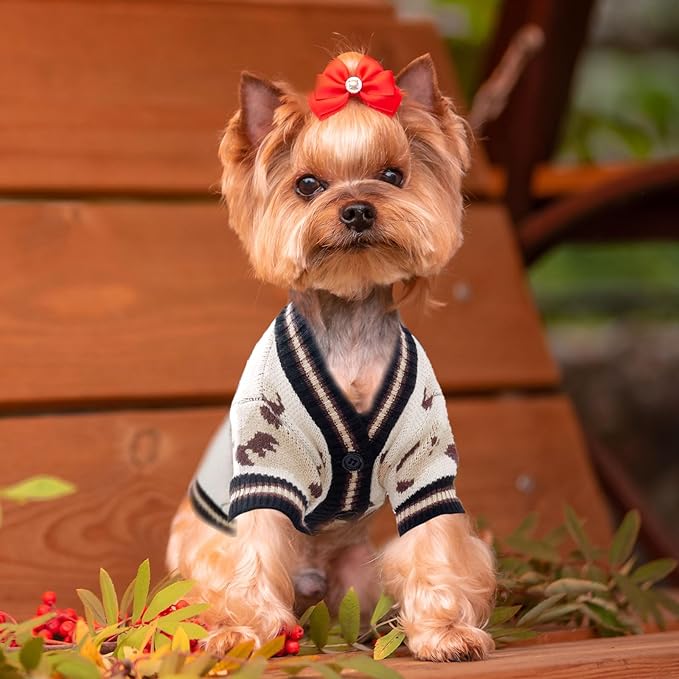 ABRRLO Small Dog Sweaters Cute Bear Dog Cardigans Clothes for Small Medium Dogs Boy Girl Puppy Cat Knitting Cardigan Outfits Dogs Winter Coats Warm Pet Doggy Clothes Soft Knitwear Apparel (Beige,XL)