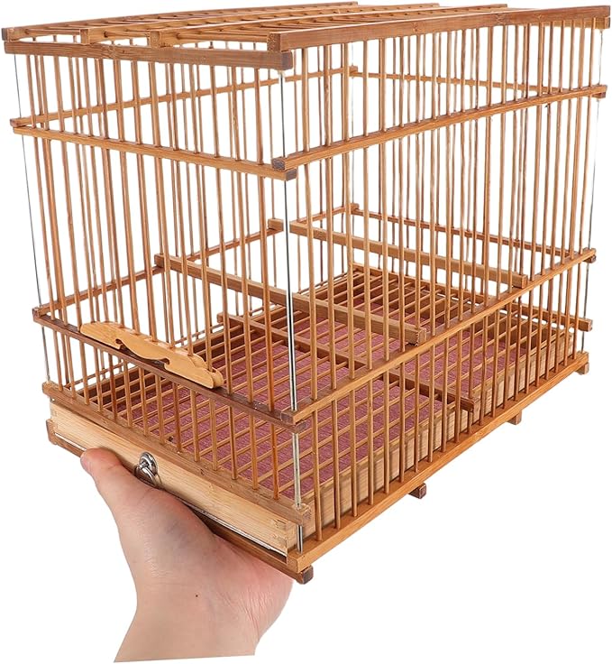 Toyvian Portable Bamboo Bird Cage Lightweight Natural Weaving Birdcage for Small Parrots Aesthetic Hollow Design for Travel and Outdoor Use