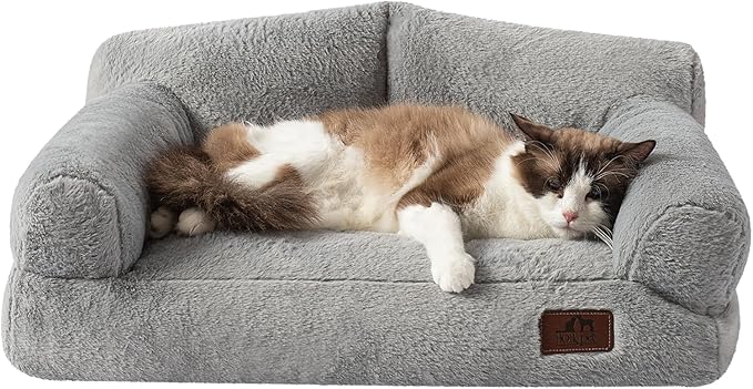 Hollypet Fluffy Dog Cat Bed Pet Couch Beds Plush Soft Warming Washable Puppy Bed for Small Medium Dogs and Large Cats, Silver Gray, 24" L x 18" W x 10" Th