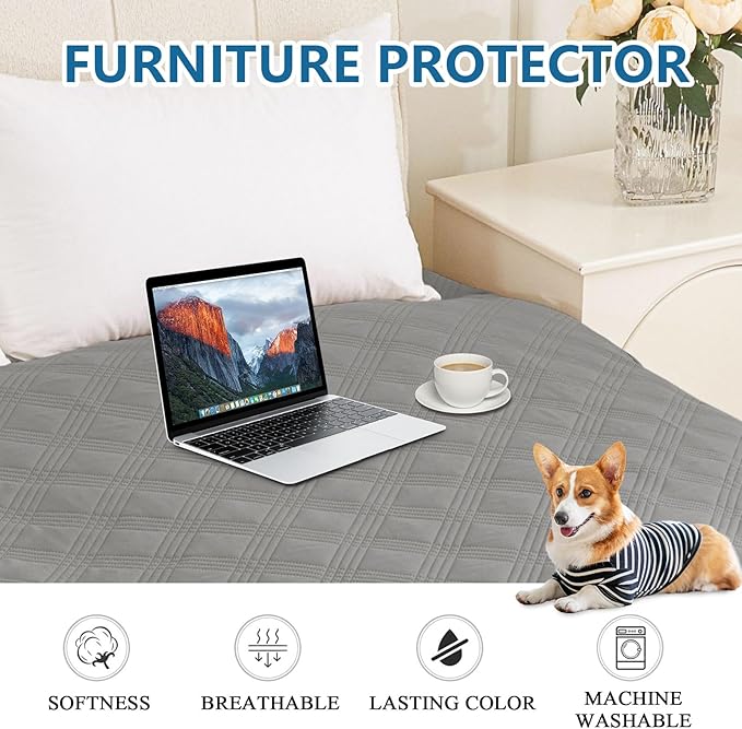 hyha Waterproof Dog Blanket, Reversible Pet Bed Blanket, Soft Sofa Couch Cover for Dogs Washable, Waterproof Pet Couch Covers for Sofa Puppy Cats Furniture Protector(68"x82", Grey/Beige)