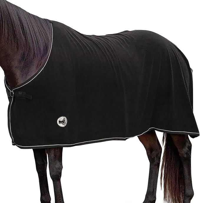 Jeffers Equine Elite Fleece Horse Cooler Blanket, 66 Inch – Soft, Adjustable Fit, Lightweight, Easy Care, Moisture Wicking Cooling Sheet with Surcingle for Post Exercise, Travel for Horses – Black