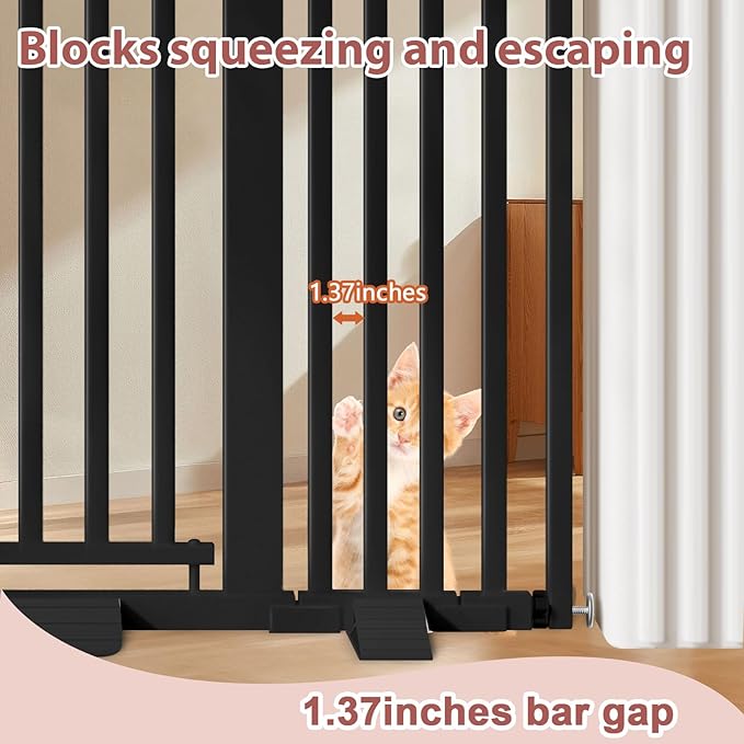 51'' Extra Tall Cat Gate Barrier for Doorways Hallways, Pressure Mounted Pet Dog Gates Ajustable Auto Close, Cat Fence Indoor Climb Proof 30-49'' Wide (Black)