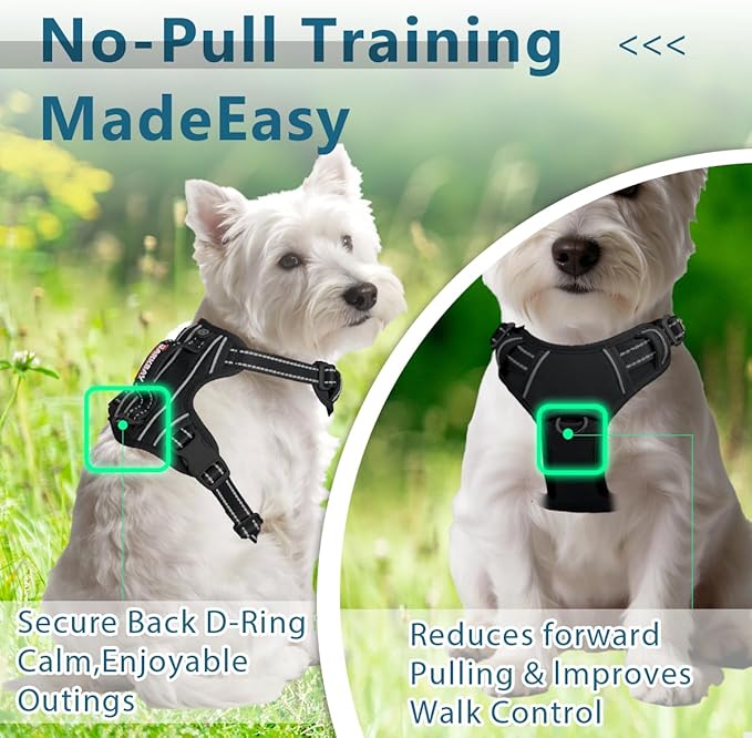BARKBAY Dog Harness No Pull Oxford with ID Tag Pocket - Heavy Duty, Reflective, Easy Control for Large Dogs(Black Oxford,S)