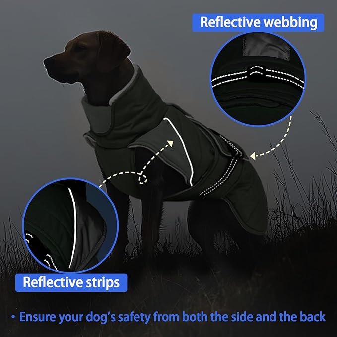 MIGOHI Comfortable Large Dog Coat - Waterproof Dog Coat with Reflective Strips,Windproof XXL Dogs Jacket with Warm Turtleneck, Snow Coats for Large Dogs,Labrador Golden Retriever,2XL,ArmyGreen
