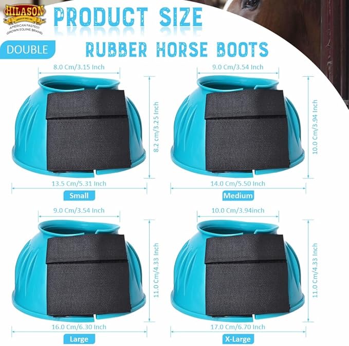 HILASON Western Horse Rubber PVC Ribbed Double Hook and Loop Bell Boots Training Protective Shock Absorbing Leg