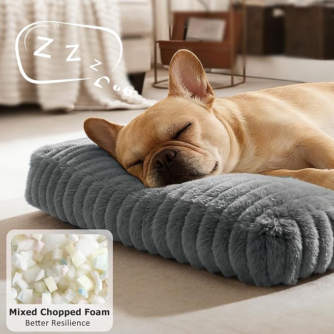 XL Dog Bed, Flat Pet Beds with Removable Washable Cover, Pet Mat Cute Dog Crate Bed Thick Shredded Chopped Crate Foam & Anti Slip Bottom for Indoor, 42"x27"x4"
