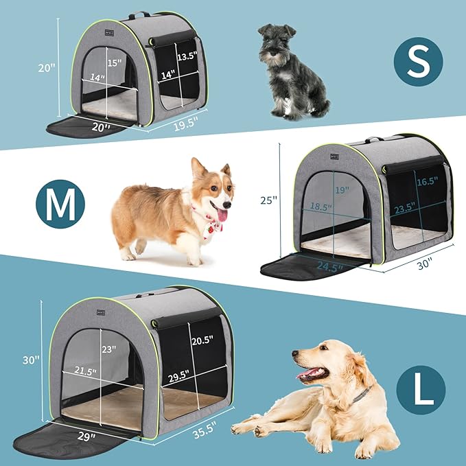 PETSFIT Collapsible Dog Crate, Travel Dog Crate - 19 Inch Lightweight, Roomy, Easy to Set Up, Sturdy Soft Dog Kennel with Thick Mat, Gray