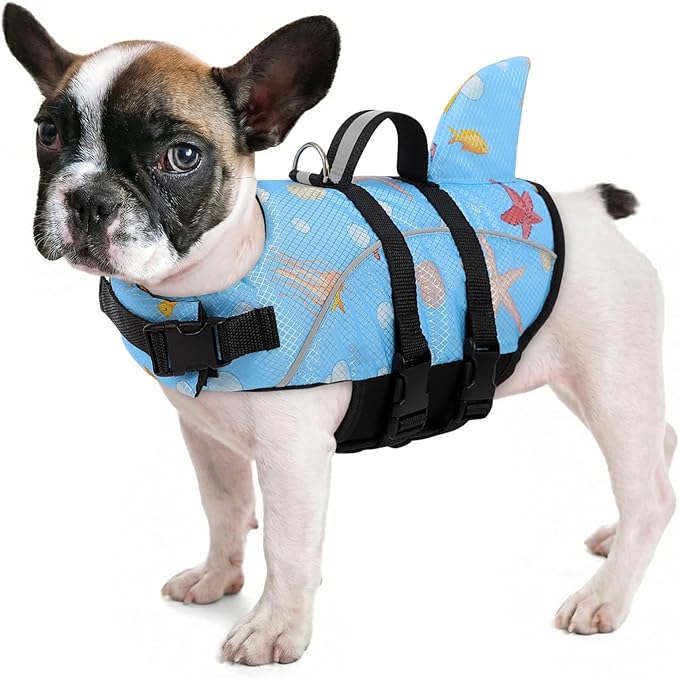 Queenmore XS Dog Shark Life Jacket, Extra Small Dog Life Vest for Swimming and Boating, Lightweight Dog Life Preserver with Rescue Handle/Leash Hook/Reflective Strips