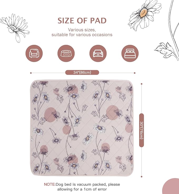 IEUUMLER Washable Pee Pads for Dogs, 2 Pack Non-Slip & Waterproof Whelping Pad, Reusable Puppy Potty Training With Fast Absorbent for Playpen EU007 (Pink Daisy, 30"X34"-2pcs)