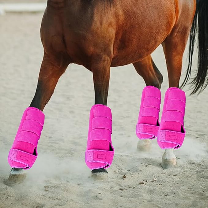 Generic 4Pcs Horse Boots Leg Protectors Adjustable Comfortable Neoprene Reusable Breathable Horse Protectors Equipment Set, Rose Pink, M