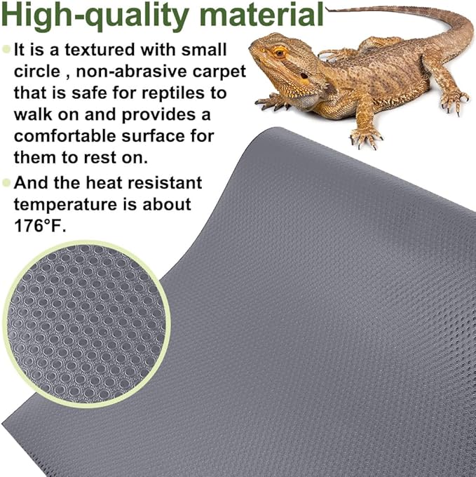 Reptile Carpet,Bearded Dragon Tank Accessories,Reptile Mat, Leopard Gecko Substrate,Bearded Dragon Tank Flooring,Snake,Tortoise Bedding(18" × 79 ", 2 PCS Grey Thicker Mat)