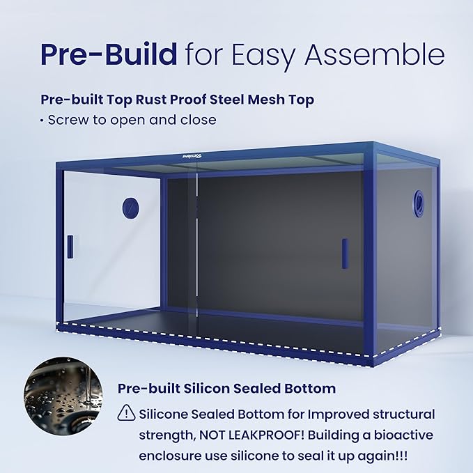 Phailozoo 120 Gallon Bearded Dragon Tank, Stackable Reptile Enclosure with Front Sliding Tempered Glass Doors, Easy Assembly Aluminum Frame Reptile Tank for Snake & Lizard