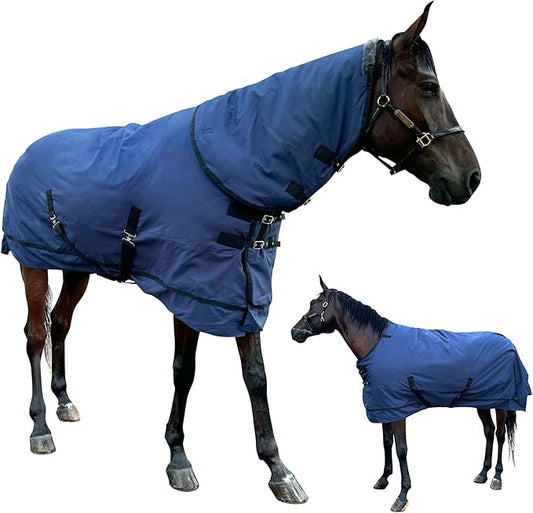 Horse Care Blanket, Turnout Blanket for Horses with Detachable Neck Cover, 1200 D 220g Filling Thicken Medium Weight Horses Rug, Waterproof Blanket for Horse (US 81 in(EU 155cm))