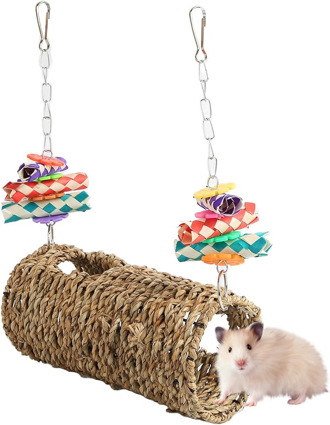 Seagrass Hammock, Hammock Play Tunnel Bird Stable and Funny Woven House Toy Sea Grass Woven House Hanging Bed Toy for Bird