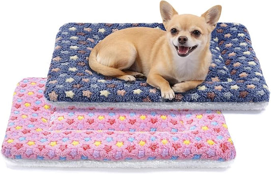 Mora Pets Dog Bed Crate Pad Ultra Soft Pet Bed with Cute Star Print Washable Reversible for Large Medium Small Dogs 21 x 12 inch 2 Pack Pink and Dark Blue