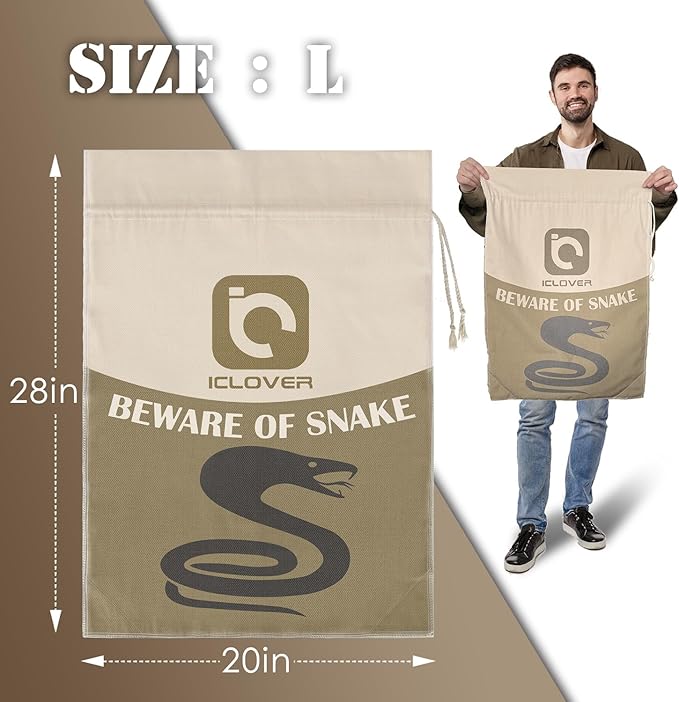 IC ICLOVER Snake Reptile Bag with Drawstring, 20 x 28 Inch Heavy Duty Large Snake Hunting Sack Pouch with Sewn Bottom Corners for Moving Transporting Capturing Hunting Catching Rattlesnakes Reptiles
