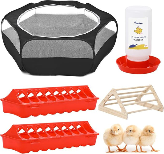 Pawaboo Chick Brooder Box for Chick Starter Kit, Brooder Pen/Chicken Supplies Brooders Box with Chicks Perch Brooding Up to 15 Chicks, Duck and Quail, Black