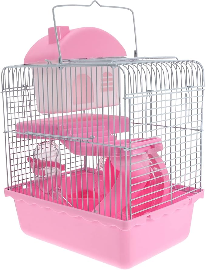 Hamster Cage Portable Double Layer Wire Habitat Small Critter House Cage Pet Playpen Activity Exercise Centre for Rodent Gerbil Mouse Rat Accessories Pink