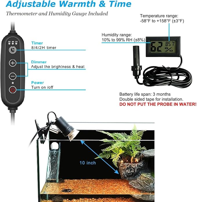 DOMICA Smart Heat Lamp for Reptiles with Auto Timer (2/4/8 Hours) 50W UVA UVB Light Bulb, Dimmable Basking Spot Light, Pet Heating Lamp for Turtle, Lizard, Snake, Beared Dragon, Bird Cage