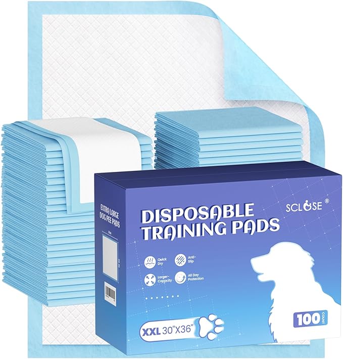 SCLOSE 100 Pack Pee Pads for Dogs Extra Large 30"x36", Puppy Pads XXL, Potty Pads for Dogs, Super Absorbent & Leak-Proof, Disposable Training Pads for Puppies, Doggie Pads, Blue