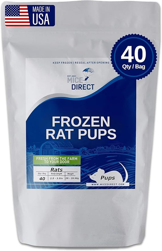 MiceDirect Frozen Rat Pups Feeder Food Adult Corn Snakes Juvenile Adult Ball Pythons Monitor Lizard (40 Count)