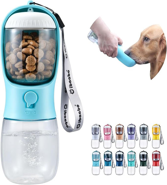 Cibaabo Dog Water Bottle with Food Container, Travel Puppy Water Bowl, Portable Pet Dispenser, Dog Gift Stuff Accessories Items, Puppy Essentials Necessities for Yorkie Cat Walking and Hiking