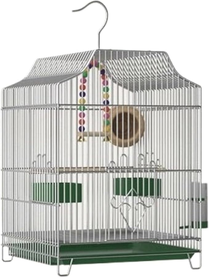 Bird Cage Bird Aviary Metal Tall Tiel Cage Parrot Cage Flight Birdcag Portable Bird Carrier with Hook Travel Carrier Cage Strong(Silver)