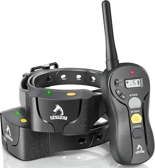 PATPET 2 Dogs Training Collar with Remote - IPX7 Waterproof Shock Collar for 2 Dogs with 3 Modes (Beep/Vibration/16 Levels Static), 3000FT Rechargeable E Collar for Medium Large Dogs (10-140 lbs)