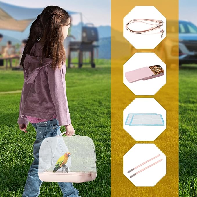 Bird Carrier - Transparent Pet Carrier Backpack | Travel Bird Cage Bag | Removable Breathable Bird Transport Bag with Viewing Window | Cockatiel Travel Accessories for Conures Parakeet Lovebirds