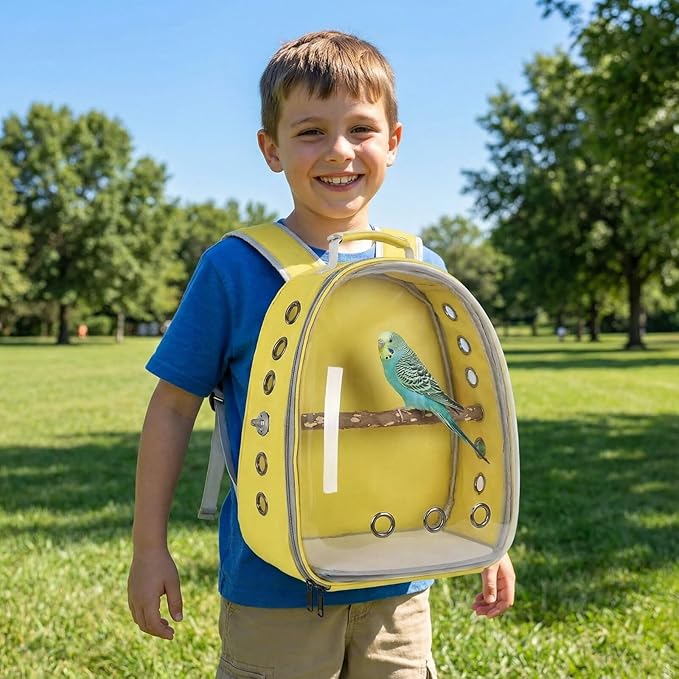 Bird Backpack, Lightweight and Breathable Outdoor Travel Backpack with 12 Breathable Holes, Wooden Pole, Adjustable Shoulder Strap for Birds and Pets (Purple)