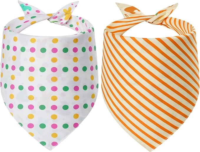 Easter Dog Bandanas XLarge 2PCS, Triangle Reversible Bunny Scarf for Boy and Girl, Adjustable Puppy Bibs for Large and Extra Large Pets Cats