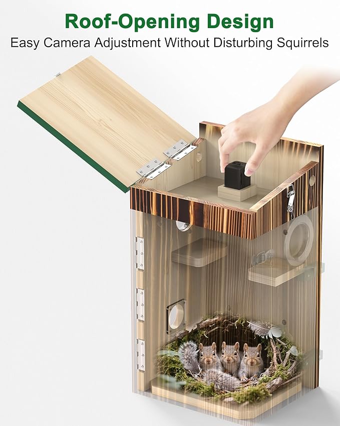 KinetCam Smart Squirrel Box with Camera,Predator-Proof,2K HD Wi-Fi Pet Watching Cam for Squirrel House, Auto Detect & Notify, Night Vision, APP Control, Squirrels Houses for Outside Nesting