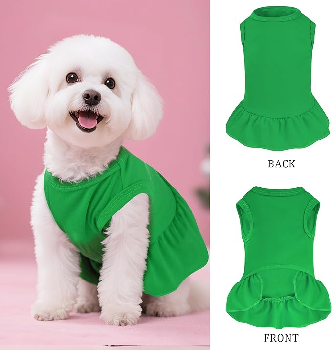2 Pcs Dog Dresses Cat Skirt Solid Color Dog Clothes Summer Sleeveless Puppy Girl Clothes for Small Pet Dogs Cats (Red,Dark Green, Small)