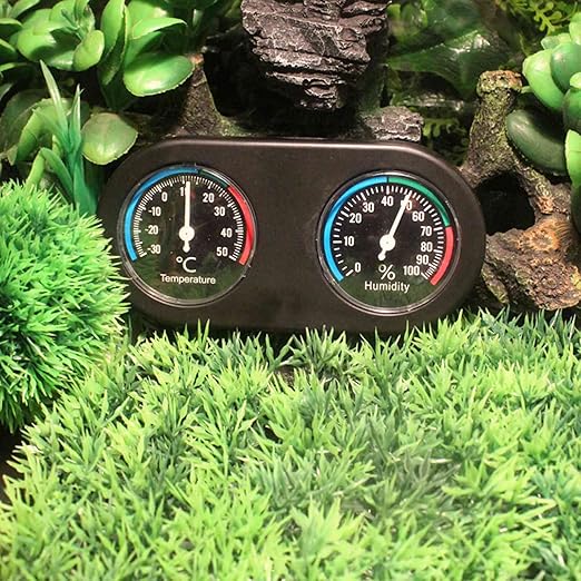 2 in 1 Reptile Tank Thermometer Hygrometer, Plastic with Round Display, Monitors Temperature from -22 to 122°F and Humidity for Reptile Habitats