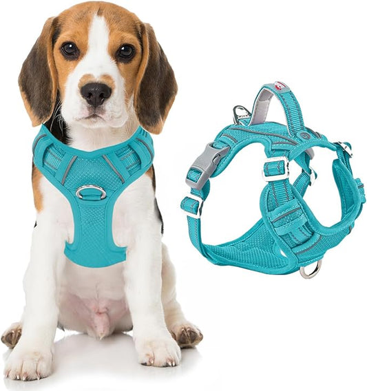 BARKBAY Dog Harness No Pull with ID Tag Pocket - Heavy Duty, Reflective, Easy Control for Large Dogs(Ocean Blue,M)