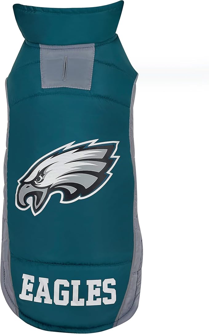 NFL Philadelphia Eagels Puffer Vest for Dogs & Cats, Size Large. Warm, Cozy, and Waterproof Dog Coat, for Small and Large Dogs/Cats. Best NFL Licensed PET Warming Sports Jacket