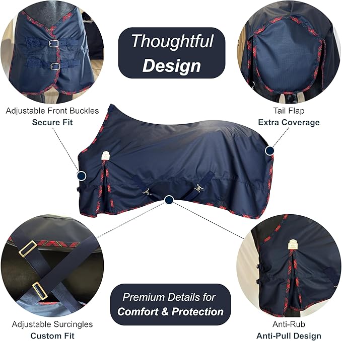 BARN & STABLE 600D Ripstop Lightweight Horse Turnout Sheet No Fill,Water-Resistant & Breathable Horse Blanket for Spring and Mild Weather, with Anti-Rub Fleece Withers