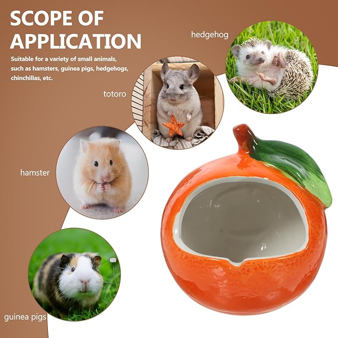 POPETPOP Ceramic Hamster Hideout: Orange Hamster House - Small Animal Hide for Chinchilla, Hedgehog, 10x10cm