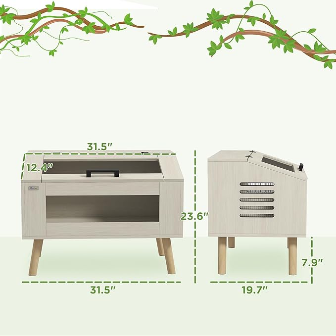 PawHut Reptile Terrarium 30 Gallon Top Opening Reptile Tank with Glass Windows Air Ventilations, Wooden Hamster Cage for Snakes Lizards Horned Frogs Chameleons Gerbils, 31.5" x 20" x 24"