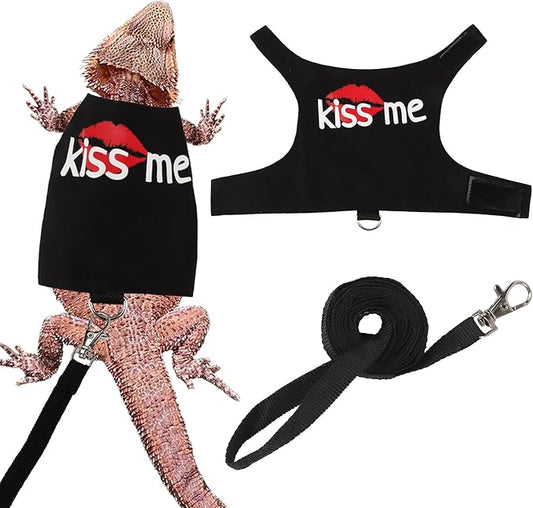 ADOGGYGO Valentine Bearded Dragon Harness Leash Set, Lizard Clothe Costume Adjustable Reptile Harness with 5ft Leash for Bearded Dragon Lizard Walking Outdoor (Small)