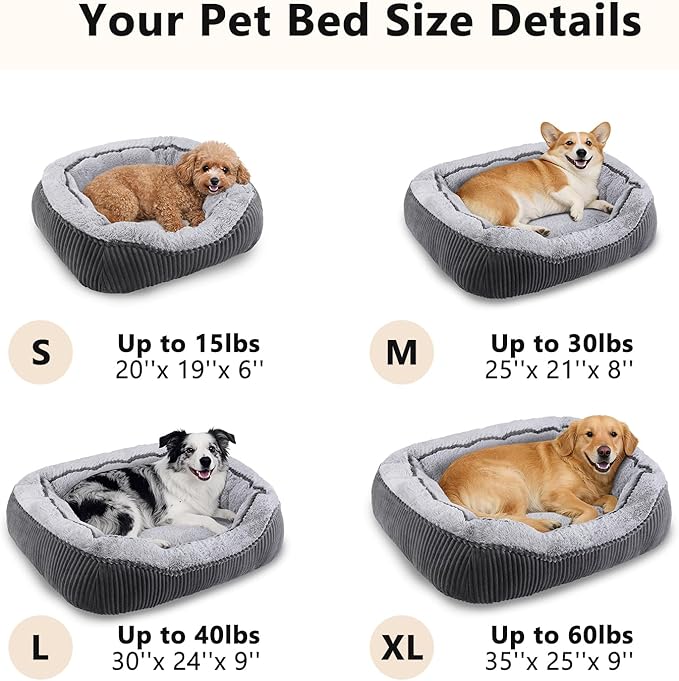 SIWA MARY Washable Dog Bed for Small Medium Sized Dogs, Rectangle Small Puppy Cat Dog Beds, Orthopedic Pet Bed, Soft Breathable Calming Pet Sofa Bed Anti-Anxiety with Anti-Slip Buttom, S(20"x19"x6")