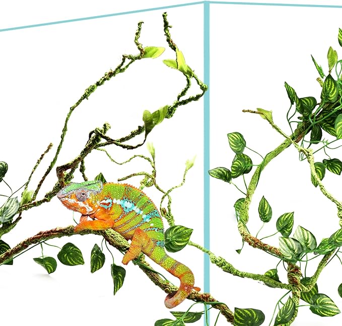 QUOZUO Bearded Dragon Tank Accessories for Habitat, Terrarium Hanging Plants Artificial Leaves Reptile Hide, Leopard Gecko Tank Accessories Hide Terrarium Decor for Lizard Geckos Chameleon Snake