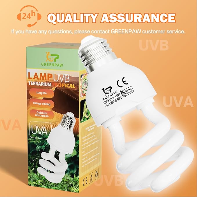 UVB Light for Reptiles 10.0: Bearded Dragon UVB Light for Desert Habitats,15W UVA UVB Reptile Light Bulb for Lizards Tortoises,Terrarium Compact Fluorescent Lamp-UVB Bulbs with Free UV Sensor Card