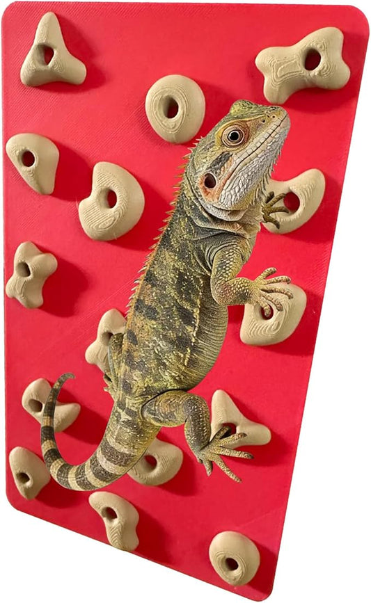 Mini Reptile Rock Climbing Wall, Terrarium Enclosure Enrichment & Habitat Décor for Bearded Dragons, Geckos, Lizards, Snakes, Tree Frogs and Small Amphibians (Red & Beige)