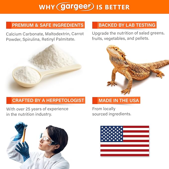 Gargeer 'Vitamin A Plus' Supplement for Reptiles | Retinyl Palmitate + Beta-Carotene | Supports Vision, Skin, Immune & Vitality | Geckos, Dragons, Tortoises, Turtles, Snakes | 3oz | Made in USA !